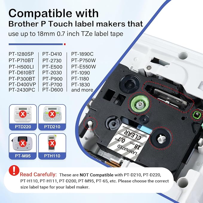 Labelife Label Maker Tape 18mm Clear TZe-141 Replace for Brother P Touch | TZe TZ Tape 18mm 0.7 Laminated Clear TZe141 TZ-141 3/4 Inch Label for Ptouch PTD600 PTD400AD PT1880, 5-Pack