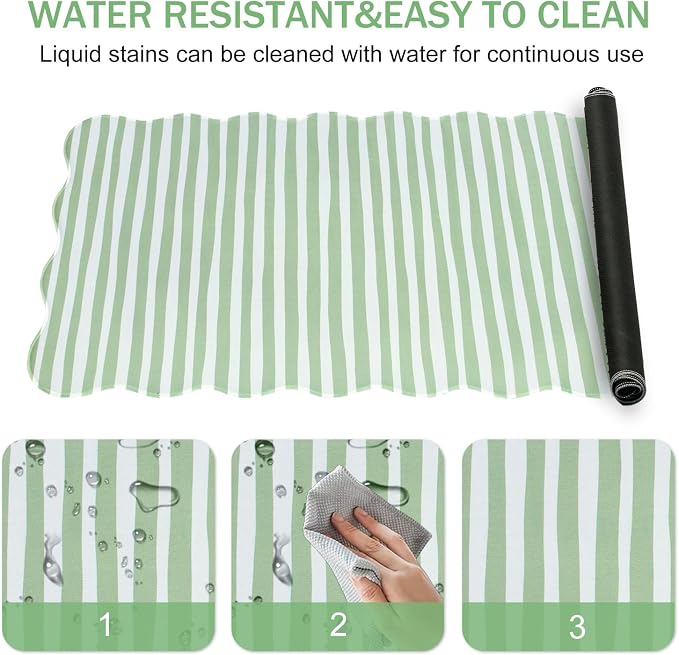 L-SPOUTTO Green Striped Mouse Pad,Scalloped Desk Mat XXL Large Geometric Gaming Mousepad,35.4x15.7in Non-Slip Rubber Base Keyboard Pad Waterproof Desktop Mat for Laptop Computer Game Home Office
