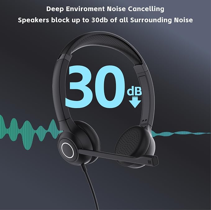 VoicePro 80 Office Wired Computer Headset with Teams Focus Busy Light | Noise Canceling Microphone | in-line Call Control | Compatible With All Call Platforms | USB-A and USB-C for PC and Cell Phone