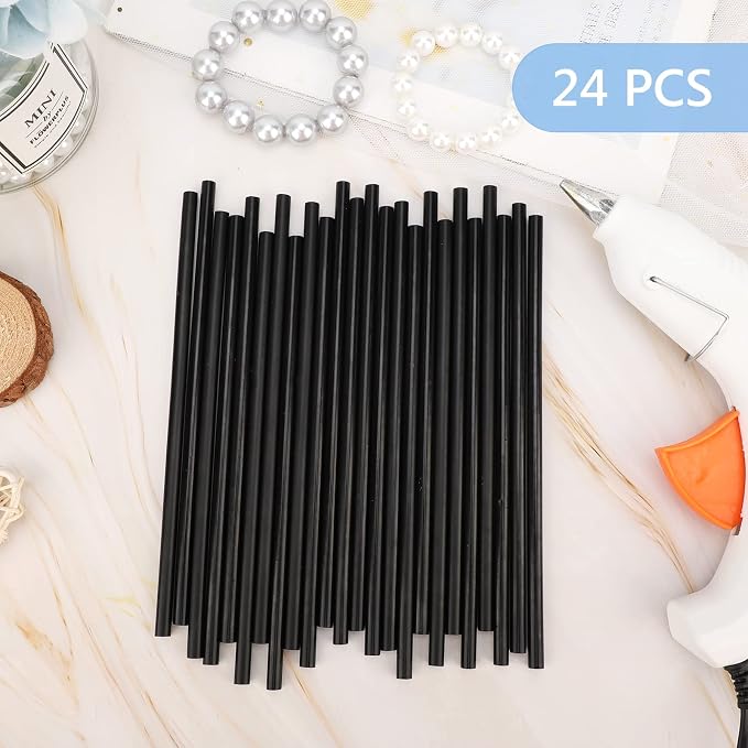 Manarty Black Hot Glue Sticks, 24PCS Mini Size 0.27" Dia x 8" Long Hot Melt Glue Stick Colored, All Temperature Adhesive EVA Glue Sticks for Repairing Sealing Stamp DIY Art Craft Decoration