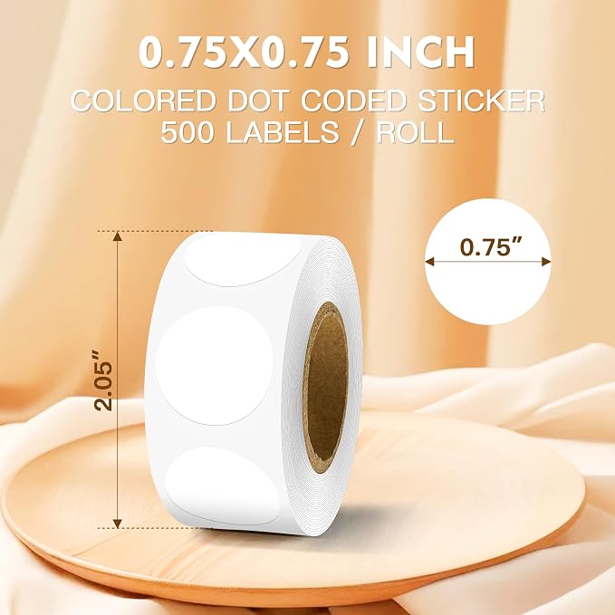 PARLAIM 3/4 Inch Color Coding Label Stickers,500PCS Circle Inventory Sticky Dots Sticker in Dispenser Box,White Adhesive Round Dot Labels for Office Home (White)