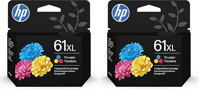 HP 61XL Tri-Color High-Yield Ink | Works with DeskJet 1000,1510,2050,2510,2540,3000,3050,3510; Envy 4500,5530; OfficeJet 2620,4630 | Instant Ink Eligible-| CH564WN-| Packaging May Vary,(Pack of 2)