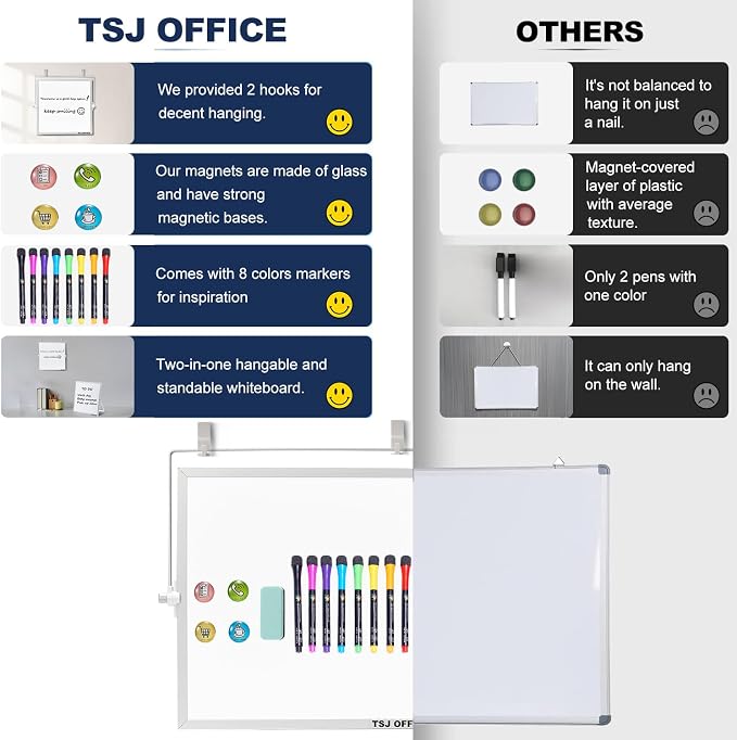 Small White Board - 10 X 10 Inches Silver Framed Dry Erase Board | Magnetic Desktop Whiteboard Stand 360 Degrees Revolving Double Sided for Office, Home, School, with Hooks for Wall
