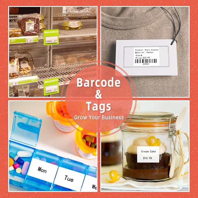 Phomemo Rectangle Barcode Labels, Multi-Purpose White Self-Adhesive Tag for M110/M110S/M120/M200/M220 Label Maker Machine, 1.18'' x 0.78"(30X 20mm), 320 Labels/Roll, Black on White