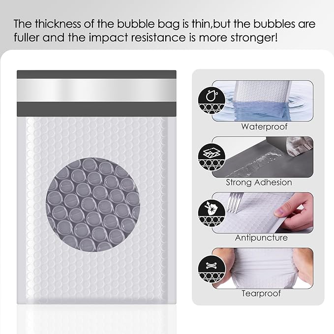 packbabol Bubble Mailers 4x8" 100 Pack Grey and White Padded Envelopes Mailers Waterproof Usable Size 4x7 Self-Seal Padded Mailing Envelopes Bubble Opaque Padded Mailer for Small Businesses，#000