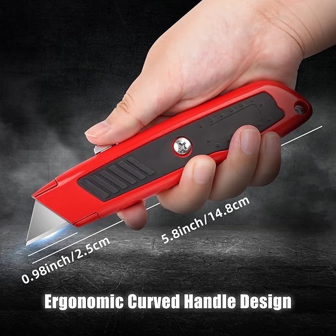 DIYSELF 2 Pack Box Cutter Retractable, Box Opener Tool Exacto Knife, Razor Knife Blade, Aluminum Alloy and Non-slip Rubber Handle, Heavy Duty Utility Knife for Carton, Cardboard and Box (Red)