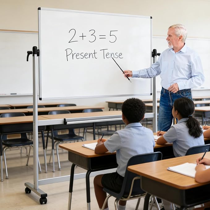 VIZ-PRO Double-Sided Magnetic Mobile Whiteboard, 48" x 36" | 4' x 3' Rolling Dry Erase Board Easel Stand on Wheels with Aluminium Frame for School Office Home
