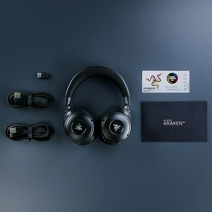 Razer Kraken V4 Wireless Gaming Headset: 2.4GHz, Bluetooth, USB - Super Wideband Mic - 40 mm Drivers - 9 Zone RGB Lighting - for PC, Mac, PS5, Nintendo Switch 2, Steam Deck, Smartphone - Black