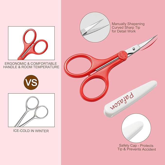 PAFASON Sharp Point Craft Scissor Set 2 PC Straight Curved for Scrapbooking Quilting DIY Sewing Knitting Embroidery Cross Stitch Crochet Thread Yarn Paper Detail Cutting Stainless Steel Safety Case
