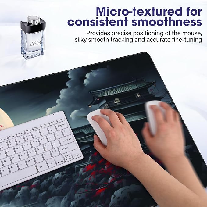 Large Extended Mouse Pad with Stitched Edges 35.4"x15.7" - Waterproof Desk Mat, Non-Slip Rubber Base for All-Desk Coverage, Perfect for Gaming Office Home, Moon01