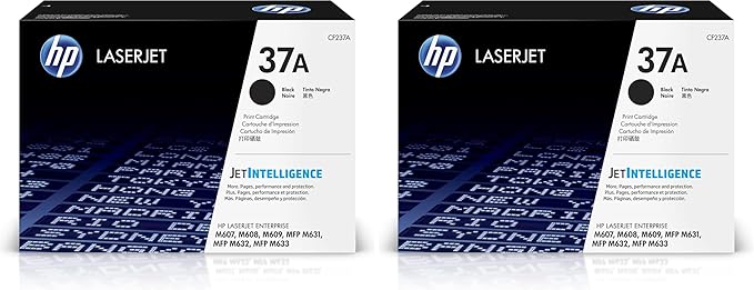 HP 37A Black Toner Cartridge | Works LaserJet Enterprise M607,M608,M609 Series,LaserJet Enterprise MFP M631,M632,M633 Series | CF237A,(Pack of 2)