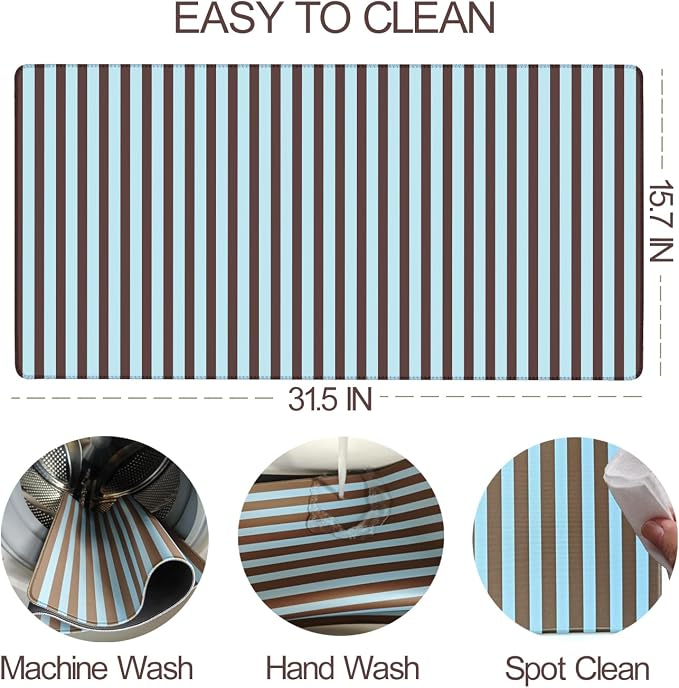 Dark Brown Blue Striped Desk Mat Cute Pastel XXL Large Gaming Mouse Pad Desk Pad Kawaii Cozy Aesthetic Keyboard Laptop Computer Mat Home Office Decor