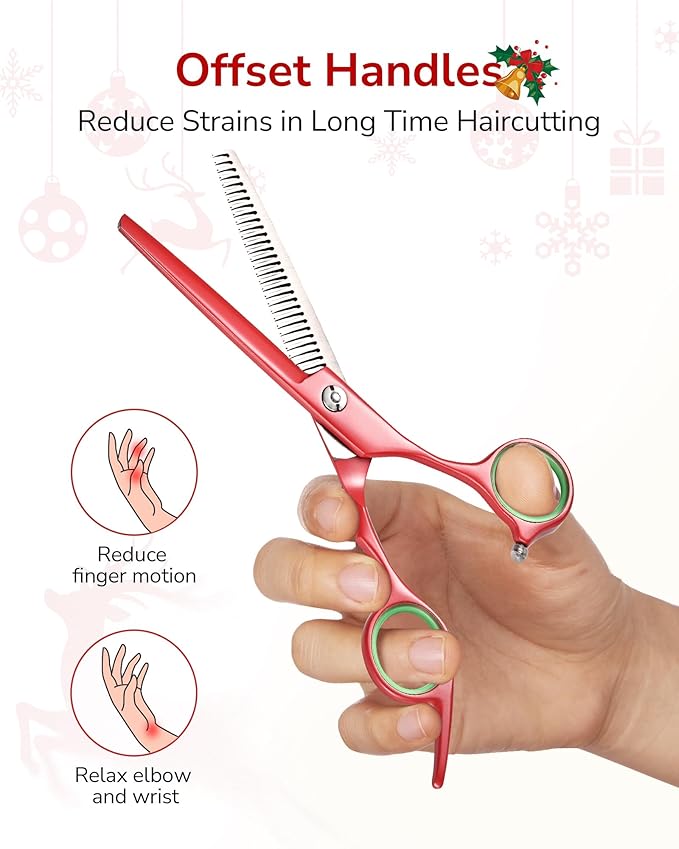ULG 6.5" Hair Thinning Scissors, Japanese Stainless Steel, Professional Texturizing Shears, Barber’s 30-Tooth Blending Thinner for Stylist & Home Use, Gifts for Women Men Family Red