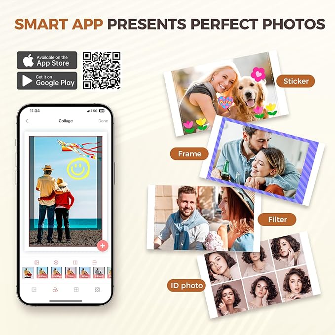 iDPRT 4×6 Photo Printer, Portable Color Picture Printer, Thermal Sublimation Mini Picture Printer, Bundle 108 Sheets Photo Paper & 2 Ribbon Cassette, Photo Printer for iPhone & Android