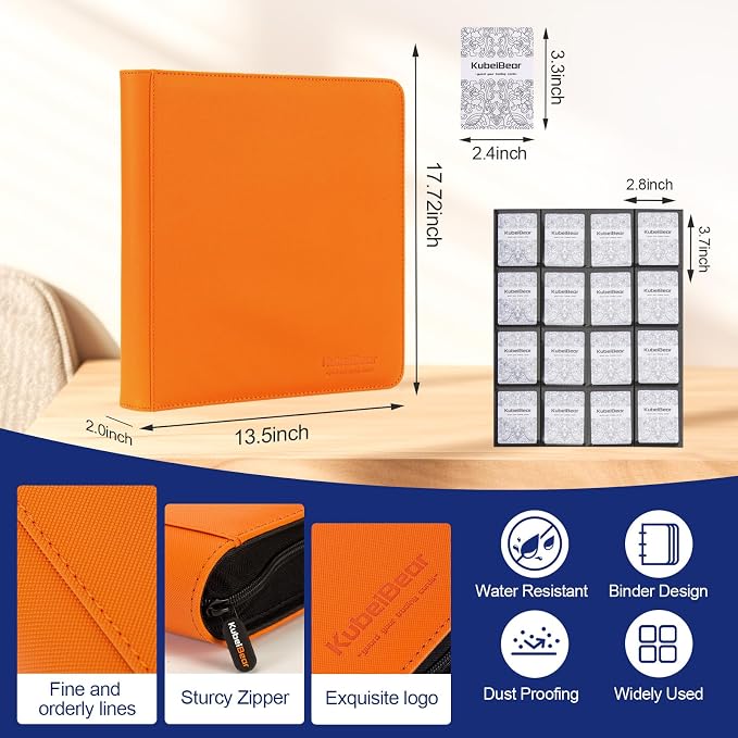 Card Binder – 1024 Capacity, Zippered Trading Card Holder for MTG, Sports & Collectible Cards – Acid-Free, Durable & Travel-Friendly Storage (Orange dots, 16 Pocket)