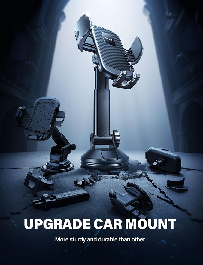Lamicall Car Phone Holder Military-Grade Suction Cup Dashboard Windshield | 360° Rotation Phone Holders for Your Car, Quick Release Adjustable Phone Mount for Car Truck for iPhone 17 16 15 14 Pro Max