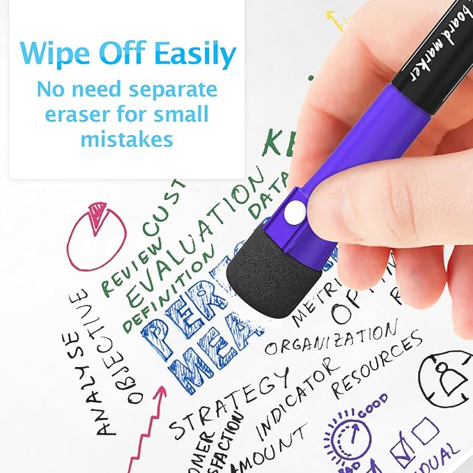 Magnetic Dry Erase Markers Fine Tip, 7 Colors (12 Pack) White Board Markers Dry Erase Marker with Eraser Cap, Low Odor Whiteboard Markers Thin Whiteboard Markers for Office Supplies