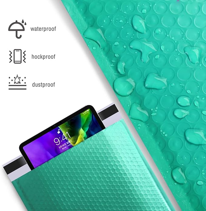 METRONIC 10.5x16 Bubble Mailers 25pack, Teal Bubble Mailer Usable Size 10.5x15, Waterproof Large Padded Envelopes, Self Adhesive Padde Mailer for Packaging, Shipping, Mailing