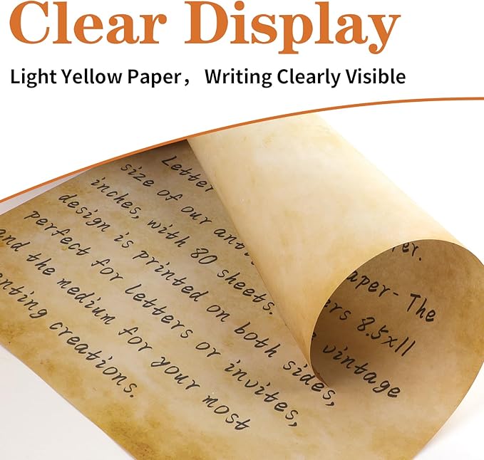 80 Sheets Vintage Paper, 8.5" x 11" Letter Size Printer Paper, Antique Stationery for Writing, Double-sided Aged Parchment Paper for Printing, Decorative Old Look for Invites Resume