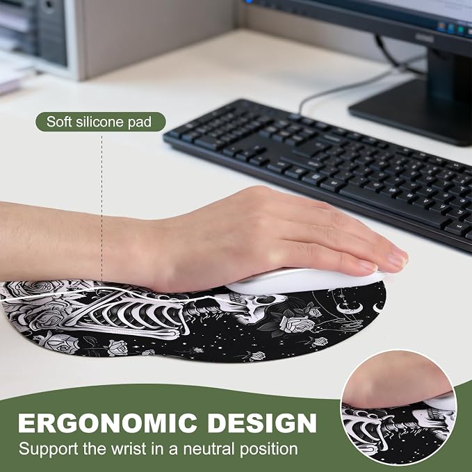 Cat and Dinosaur Mouse Pad with Gel Wrist Support, Smooth Surface Ergonomic Mouse pad, Non-Slip Pain Relief Desk Mat for Gaming, Work & Office Desktop