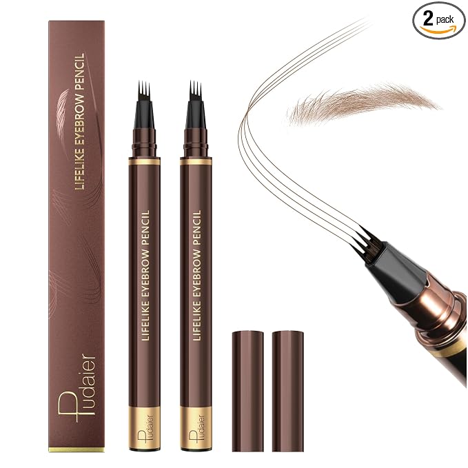 2 Pack Eyebrow Pen, Waterproof Microblading Eyebrow Pencil, 4 Tip Precise Eye Brow Makeup Pen for Women to Effortlessly Create Hair Like Natural Brows, Non Dry Out and Last All Day (Light Brown)