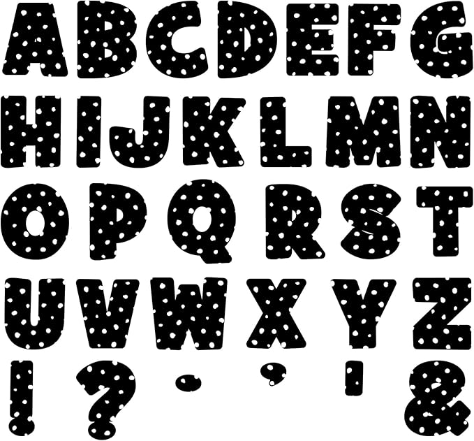 Qyeahkj 150 PCS Large 7" Font Bulletin Board Letters Punctuation Cutouts Combo Black Letters with White Polka Dots Border Decor Classroom Alphabet Poster for Bulletin Board Display Home School Wall