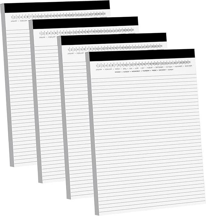 4 Pack Legal Pads 8.5" x 11" Note Pads with Date on Top, 50 Sheets Lined Paper Writing Pads, Narrow Ruled White Notepad Notebook for Office Business School College Supplies