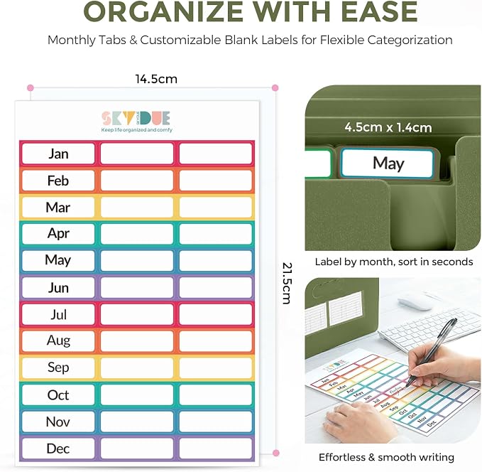 SKYDUE Accordion File Organizer, Expanding File Folder with 13 Pockets, Portable Document Paper Bill Receipt Organizer, Home School Office Supplies, Letter A4 Size OliveGreen