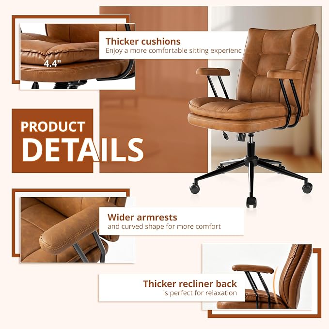 Ergonomic Home Office Chair Leather Desk Chairs with Adjustable Height | Thickened Cushions, Comfy Executive Armchair,Home Office Gaming