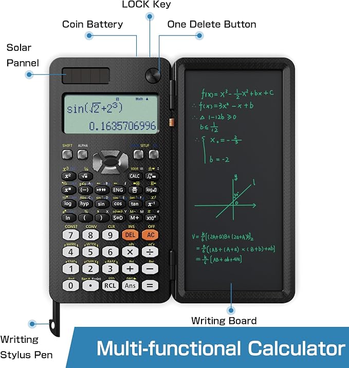 ROATEE Scientific Calculator for Student 991ES with Notepad School Supplies | 4-Line Display Calculator with LCD Writing Tablet, Battery Rechargeable Power Calculator Back to High College School Supplies