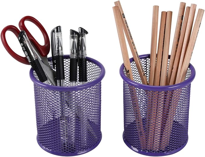 EasyPAG Pencil Holder for Desk, 2 Pack Metal Pen Organizer, Mesh Pencil Cup Organizer for Home, Office, Classroom, School, Purple
