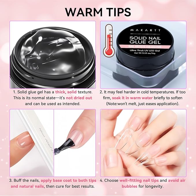 Makartt Solid Nail Glue Gel for Press on Nails: Strong Gel Nail Glue for Fake Nails, Long Lasting Clear Hard 3D Sculpting Gels for DIY Home and Salon Use 15ML UV Light Cured