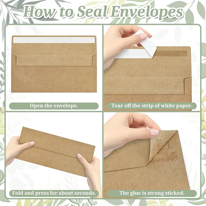 200 Kraft #10 Business Envelopes, Self Seal Standard Envelopes, Windowless Business Mailing Envelopes for Office, Checks, Letters, Invoices, Statements, Wedding, 4-1/8 x 9-1/2 inch