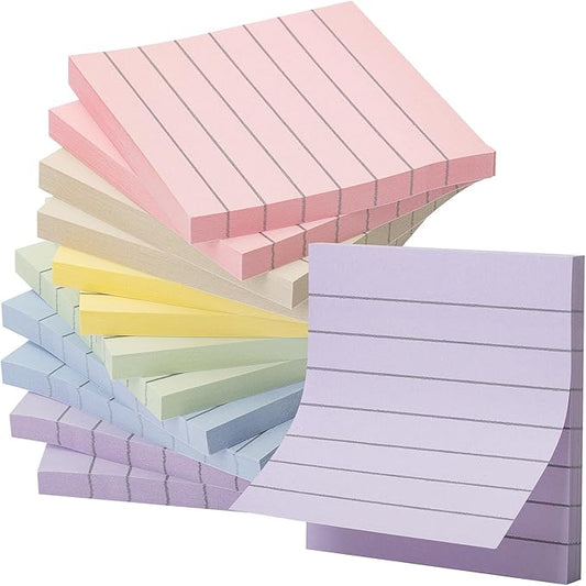 Mr. Pen- Lined Sticky Notes 3x3, 12 Pads, 720 Sheets in Total, Morandi Colors, Sticky Notes with Lines, Stocky Notes for Bible Journaling