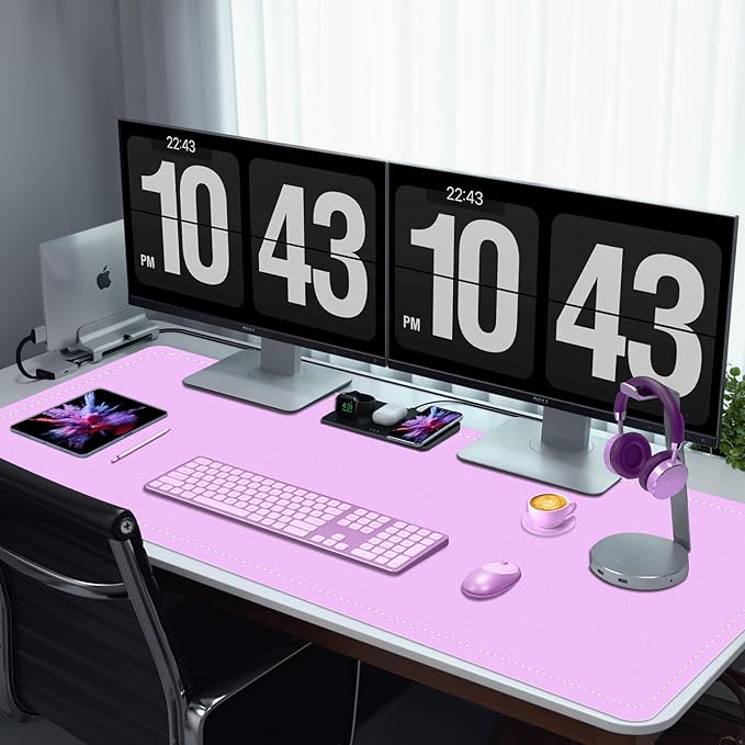Large Desk Mat 35.4" x 17", PU Leather Desk Pad Protector, Non-Slip Large Mouse Pad for Desk, Waterproof Computer Desk Mat, Office Desk Pad for Keyboard Mouse (Violet)