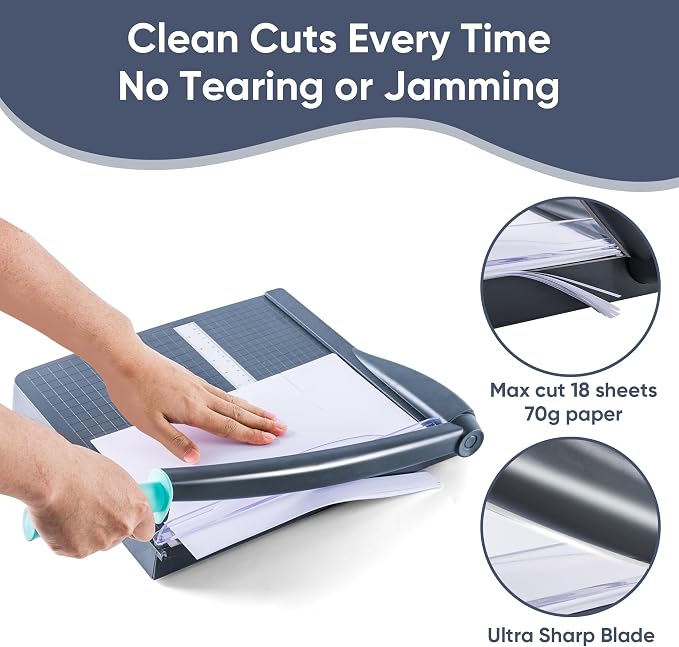 VUSIGN Guillotine Paper Cutter, 12" Heavy Duty Paper Trimmer, 18 Sheet Capacity Paper Slicer with Safety Guard and Blade Lock, Precision Paper Cutting Board for Cardstock, Photos, Office, Classroom