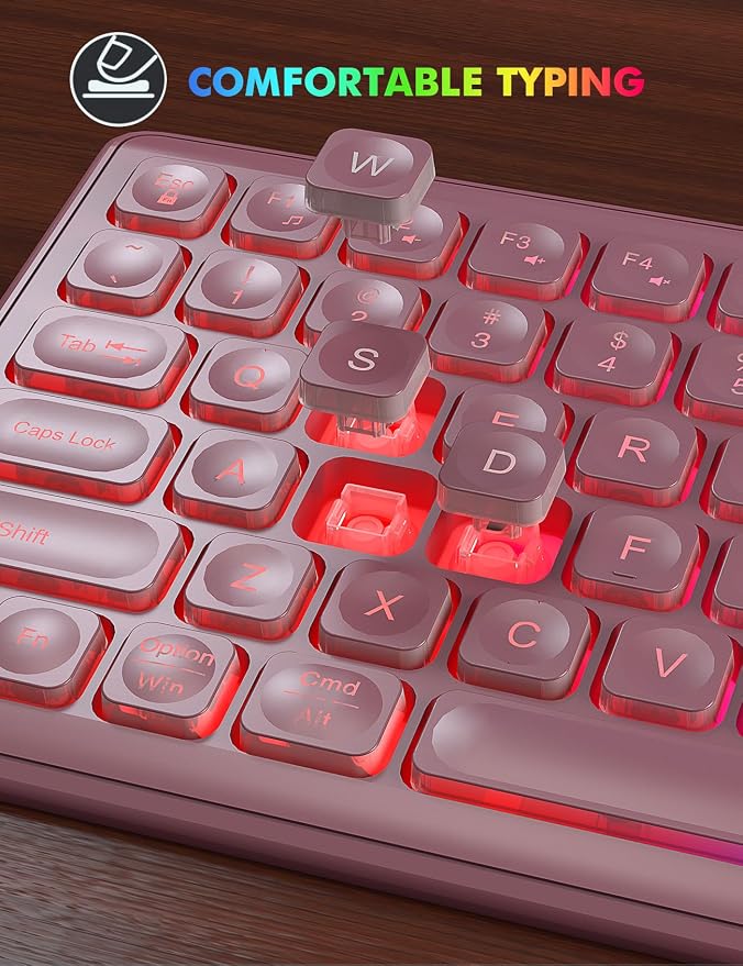 Wireless Keyboard and Mouse Combo, RGB Backlit, Trueque KM42Pro | RGB Rainbow Backlit, Rechargeable Keyboard Mouse, Sleep Mode, 2.4GHz Wireless, Silent Soft Typing, USB-C Adapter