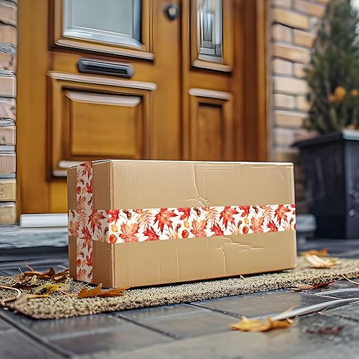 Whaline Fall Packing Tape Watercolor Maple Leaf Printed Tape Waterproof Autumn Leaves Shipping Tape for Thanksgiving Small Business Gifts DIY Crafts Decor