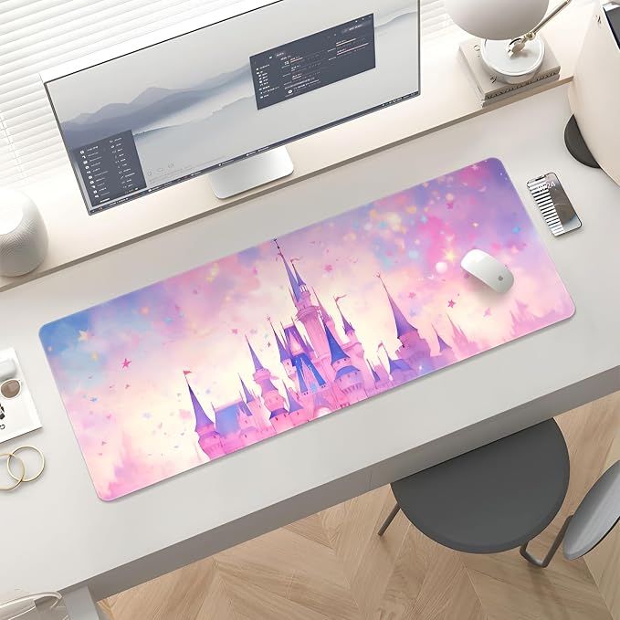 Mousepad Desk Mat Gaming Large Keyboard Cute Office Desktop Computer Laptop Castle XXL Long Giant Big Kawaii Aesthetic Girly Pretty Design Women Girl Gamer Oversized Wide 30x12'' Mousepad