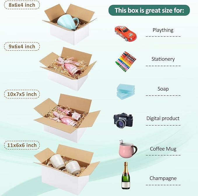 Eupako 28 Pack Small Shipping Boxes Assorted Sizes, White Corrugated Box Mailers, 8x6x4 &9x6x4 & 10x7x5 & 11x6x6 7 PCS Each Small Boxes, Cardboard Boxes for Packaging Small Business, Mailing