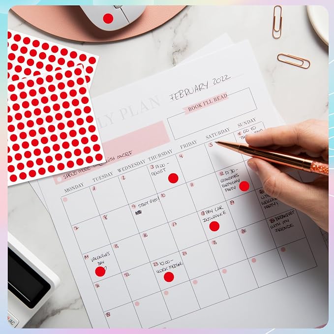 Starboling Dot Stickers - 3/8 Inch Red Circle Labels, 3000pcs Self-Adhesive Writable Color Coding Round Labels for Office, Classroom, Garage Sale