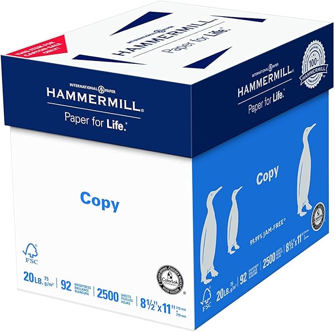 Hammermill Printer Paper, 20 lb Copy Paper, 8.5 x 11-5 Ream (2,500 Sheets) - 92 Bright, Made in the USA, 150600C
