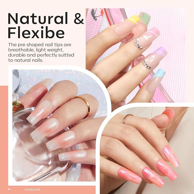 modelones X Nail Gel Kit Kit Medium Square, 9-in-One Nail Glue with Portable U V Lamp 216Pcs 12Sizes Pre-Etched Press ons Fake Acrylic Extension Kit DIY Salon Gift for Women