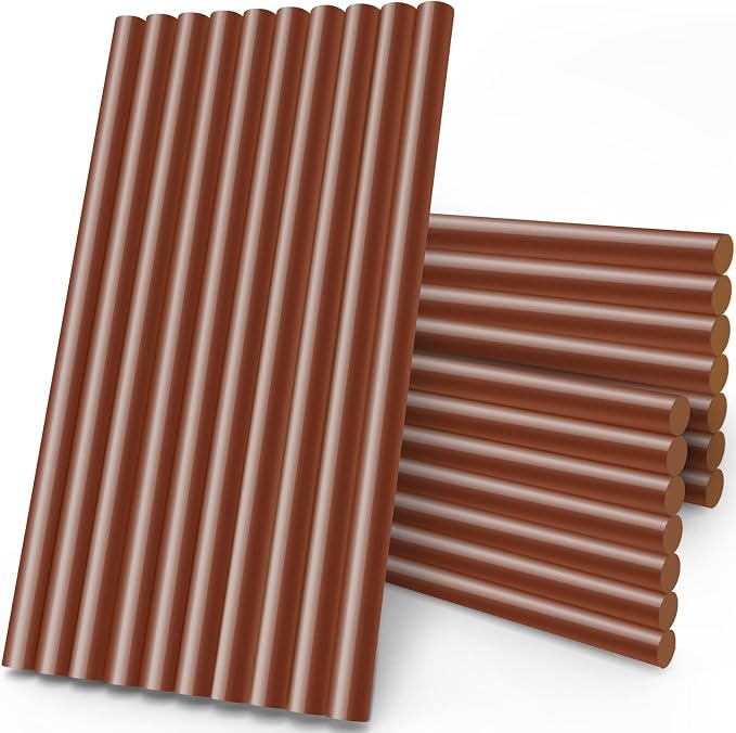 Brown Hot Glue Stick, 24 PCS 0.43" Dia x 8" Long Fbric Glue Sticks for Craft, Adhesive Hot Melt Gluing Sticks for Crafting, Woodworking, Decoration, Bonding Repair, Wax Sealing