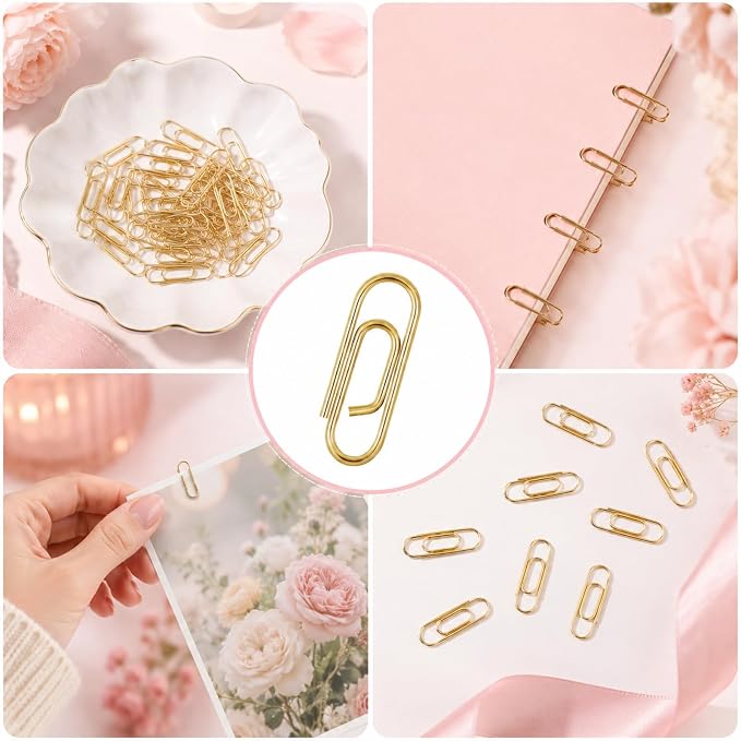 100 Pieces Mini Paper Clips, 0.6 Inch Metal Tiny Paper Clips Clamps Office Paperclip Cute Small Binder Notes Classified Clip for Office School Home Desk Organizers (Gold)