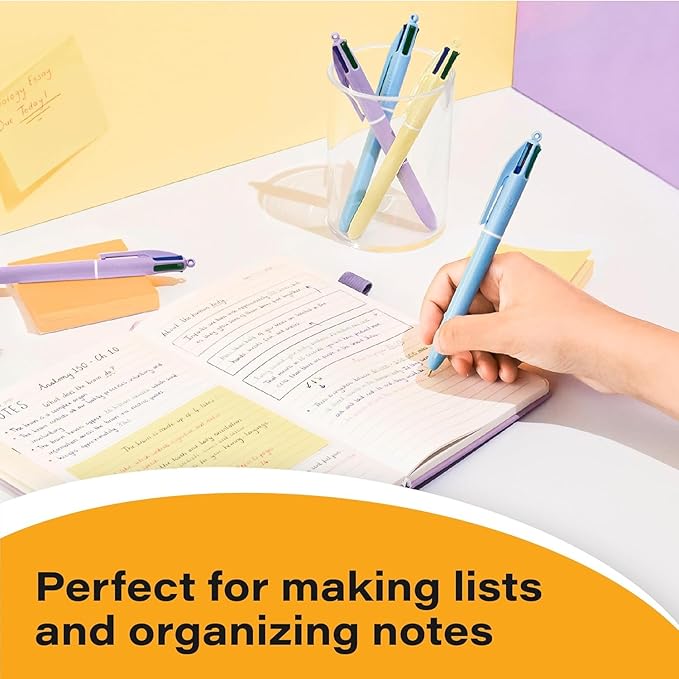 BIC 4 Color Pastel Ballpoint Pen with Soft-Touch Barrel and 1.0 mm Medium Point, 3-Count in Assorted Ink