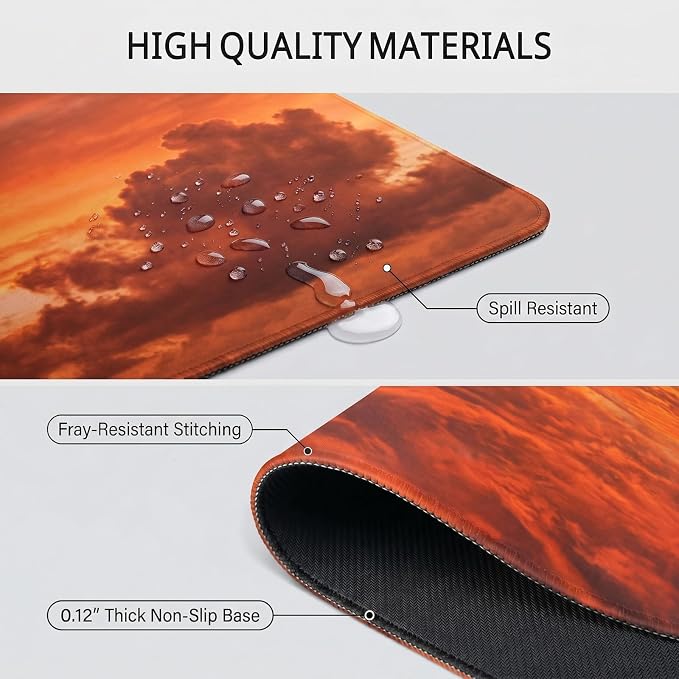 Auhoahsil Sunset Cloud Landscape Desk Mat, Ultra Large Full Desk Gaming Mouse Pad, Warm Sunset Sky Scenery Extended Keyboard Pad, Nature Aesthetic Desk Pad for Home Office Gaming, 35.4"x 15.7"
