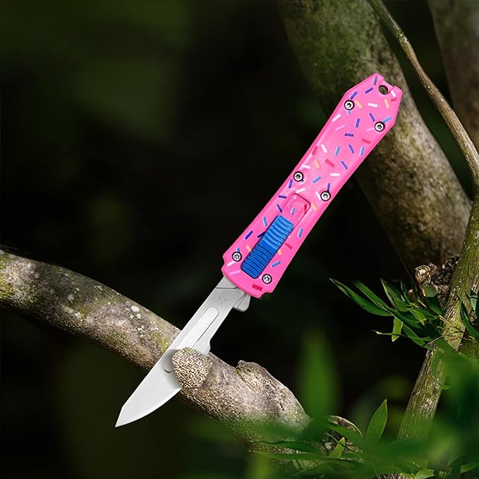 Pink Automatic Scalpel Knife, Mini Automatic Utility Knife, Auto Box Cutter Retractable, Push Button Razor Knives with 10PCS #24 Blades