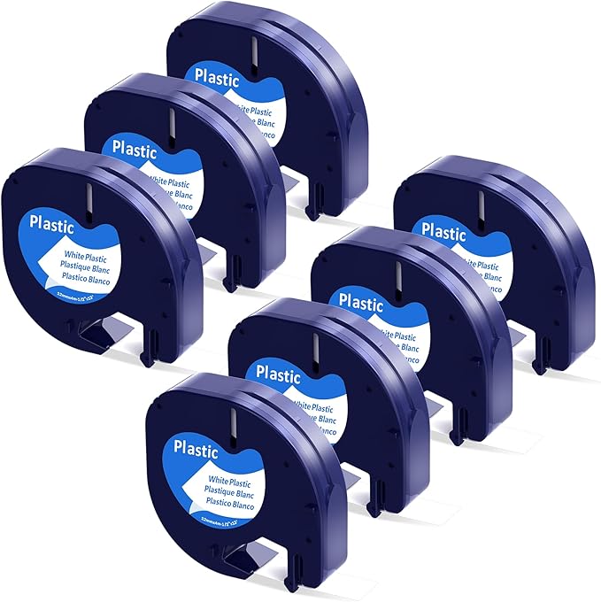 Label KINGDOM Compatible with Dymo Label Maker Refills 91331 S0721660 White Plastic Label Tape 12mm x 4m (1/2" x 13') for Printer 200B LT100H LT100T LT110T, Black on White 7 Pack