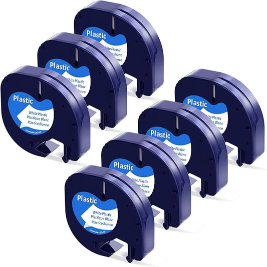 Label KINGDOM Compatible with Dymo Label Maker Refills 91331 S0721660 White Plastic Label Tape 12mm x 4m (1/2" x 13') for Printer 200B LT100H LT100T LT110T, Black on White 7 Pack